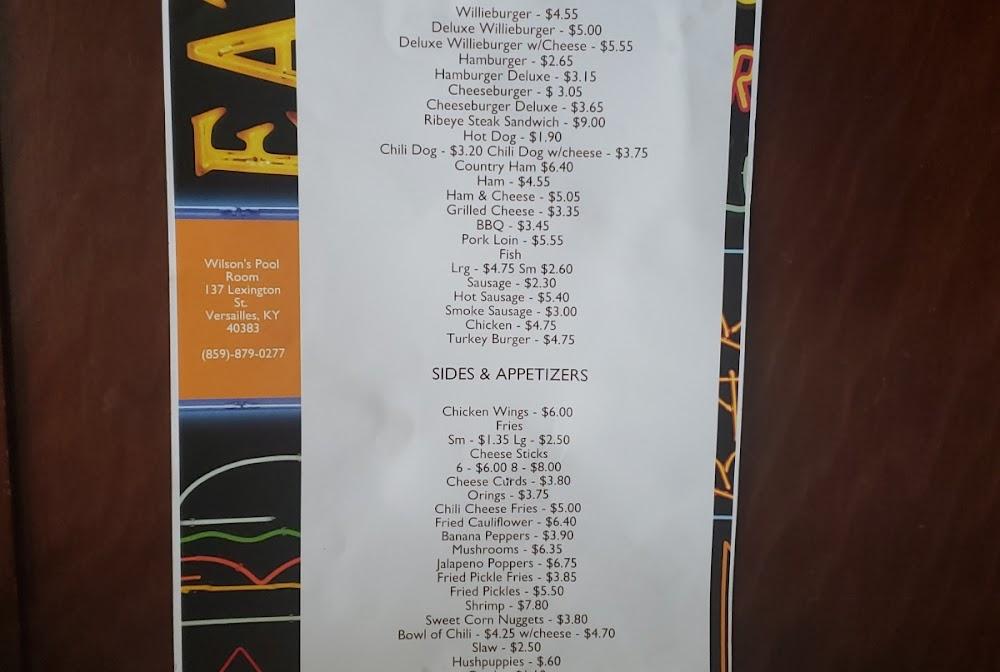 Wilson's Pool Room Menu image 1