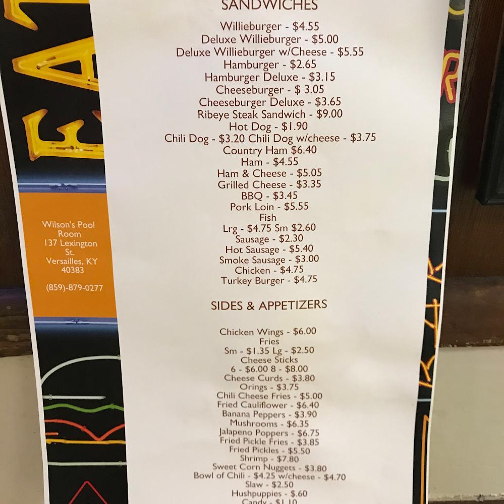 Wilson's Pool Room Menu image 2